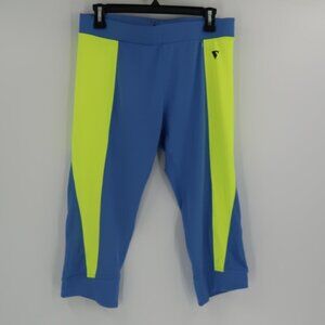 YAS Sport Blue Yellow Cropped Leggings Size Large